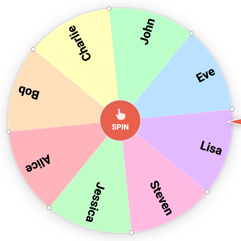 Free online wheel spinner with a list of names loaded, ready to spin the wheel and pick a random winner